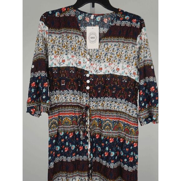 NXH Women's Brown & White Arabesque Button-Up Dress XL - Picture 3 of 13